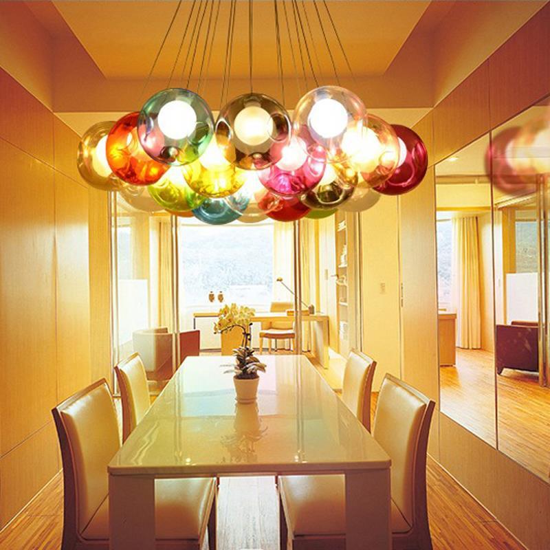 Creative Design Moderne LED Coloré Boule De verre Pendentif Lumières Lampes