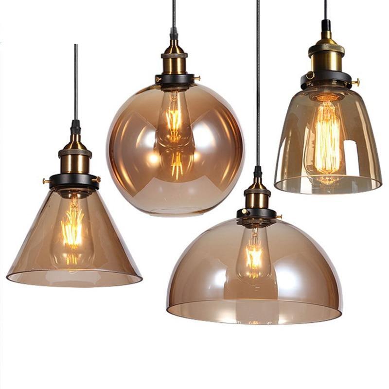 Vintage pendentif lumières ambre verre pendentif lampe E27 / E26 ampoule salle à manger cuisine décor à la maison planétarium lampe