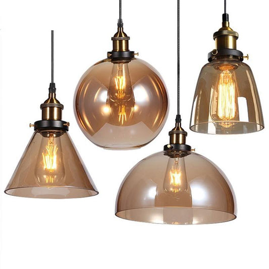 Vintage Pendant Lights Amber Glass Pendant Lamp E27/E26 Light Bulb Dinning room Kitchen  Home Decor Planetarium Lamp