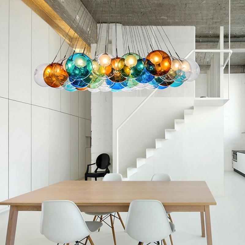 venta al por mayor diseño creativo moderno LED colorido bola de cristal luces colgantes lámparas