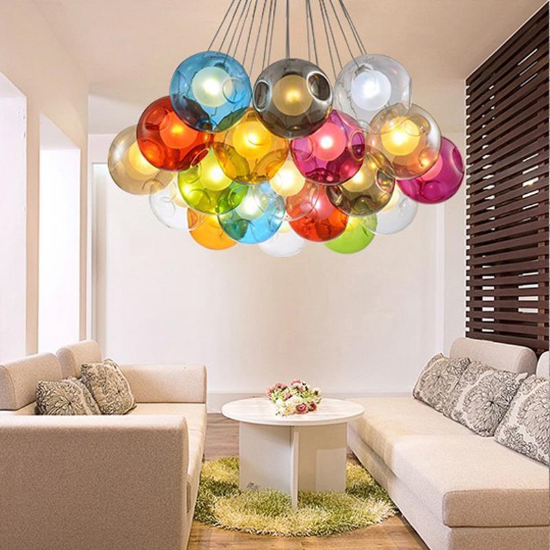 批发创意设计现代LED多彩玻璃球吊灯灯